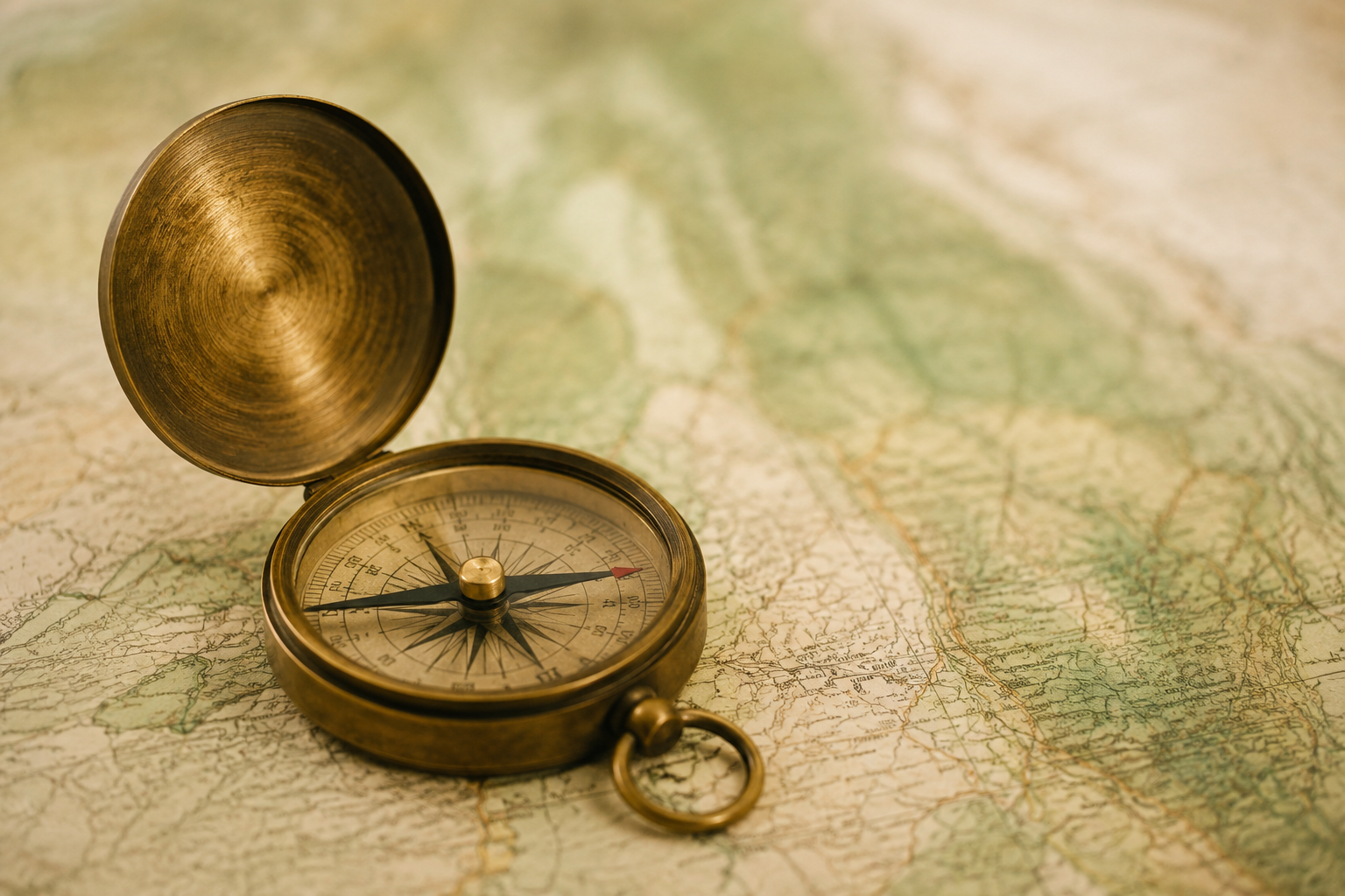 Boussole sur une carte, symbole de la couverture géographique de Sève Digitale